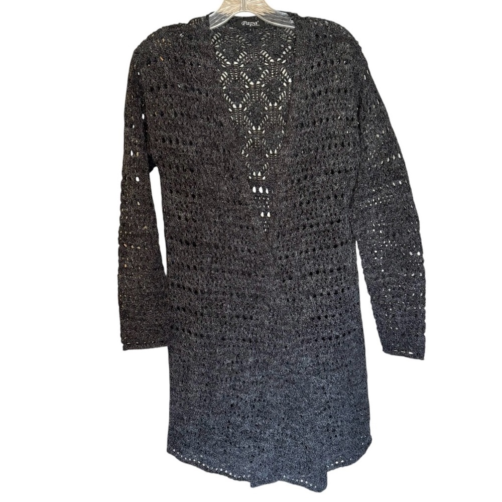 Papa Vancouver Women Small Gray Open Knit Cardigan Open Front Sweater Mid-Length